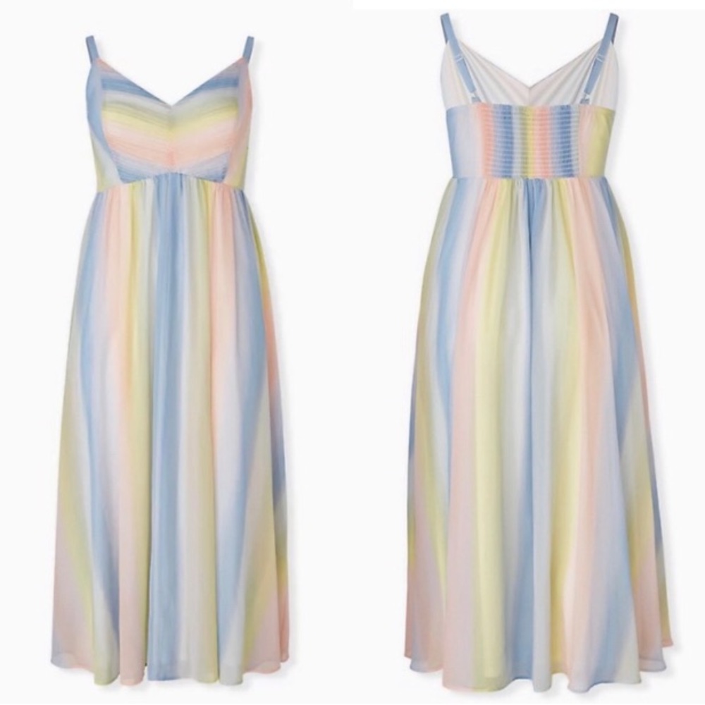 Torrid Rainbow Chiffon Pleated Maxi Dress 3x